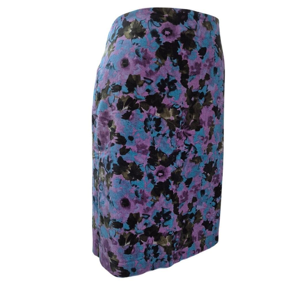 NWT Talbots 100% Cotton Velvet Floral Skirt Poly Satin Lining Purple/Blue Sz 14 - Picture 2 of 4
